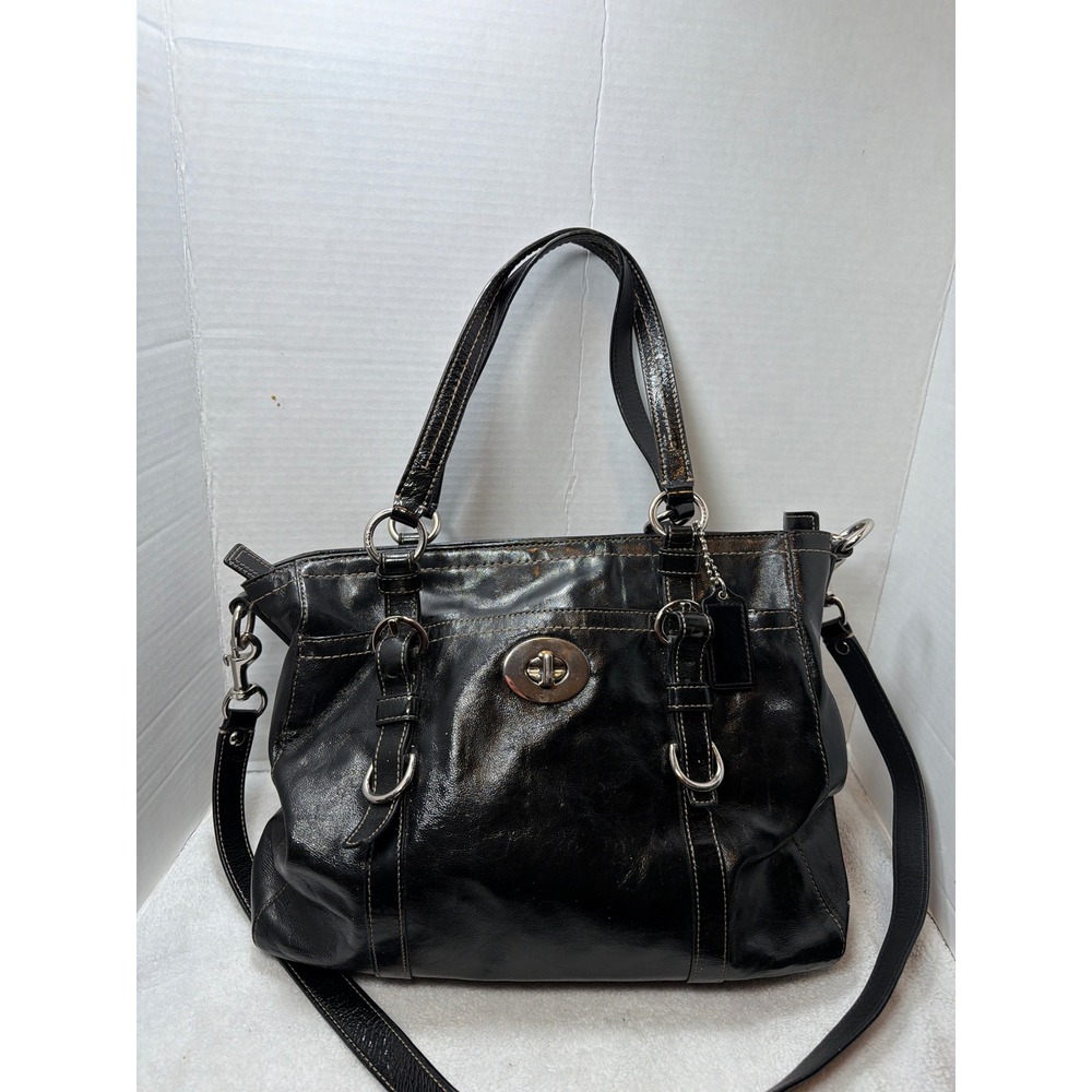 Coach Black Leather Satchel with Silver Hardware